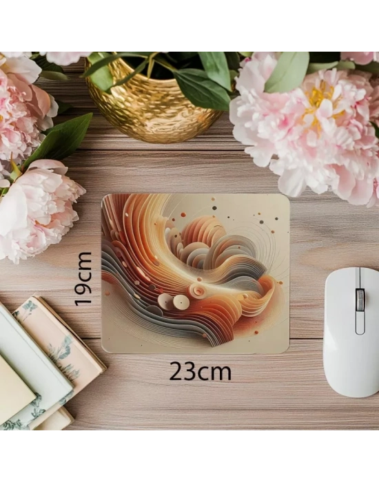 Turuncu ve Bej Oval Dalgalı Mousepad - 19x23 cm 2 mm Dikdörtgen İthal Baskılı Mouse Pad