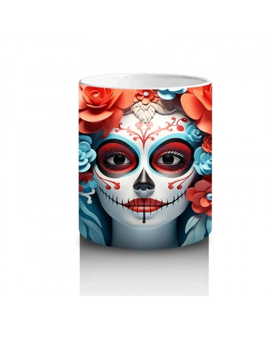 Turuncu ve Mavi Güller Arasında Gotik Yüz – Hediyelik Kahve Kupası