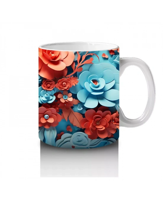 Turuncu ve Mavi Güller Arasında Gotik Yüz – Hediyelik Kahve Kupası