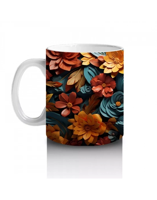 Turuncu ve Mavi Yapraklar Arasında Kafatası – Hediyelik Kahve Kupası