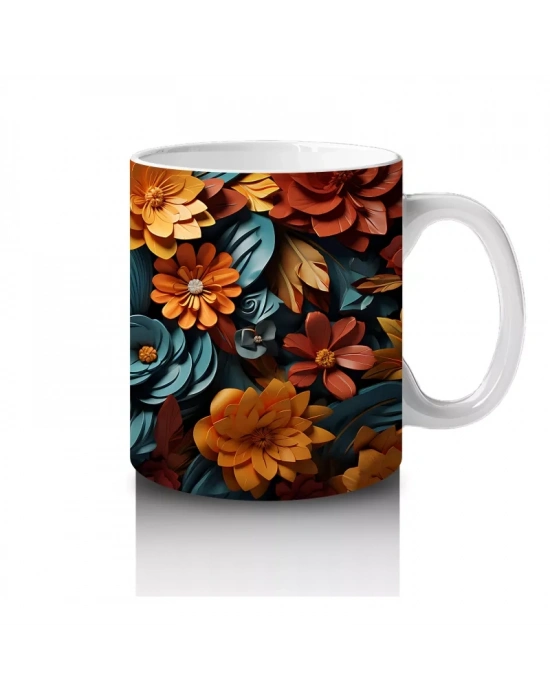 Turuncu ve Mavi Yapraklar Arasında Kafatası – Hediyelik Kahve Kupası