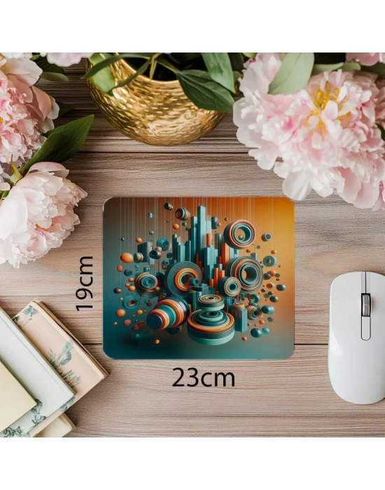 Turuncu ve Turkuaz Geometrik Mousepad - 19x23 cm 2 mm Dikdörtgen İthal Baskılı Mouse Pad