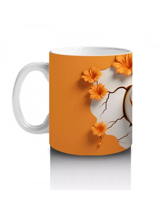 Turuncu Zemin Üzerinde Sırıtkan Balkabağı – Hediyelik Kahve Kupası