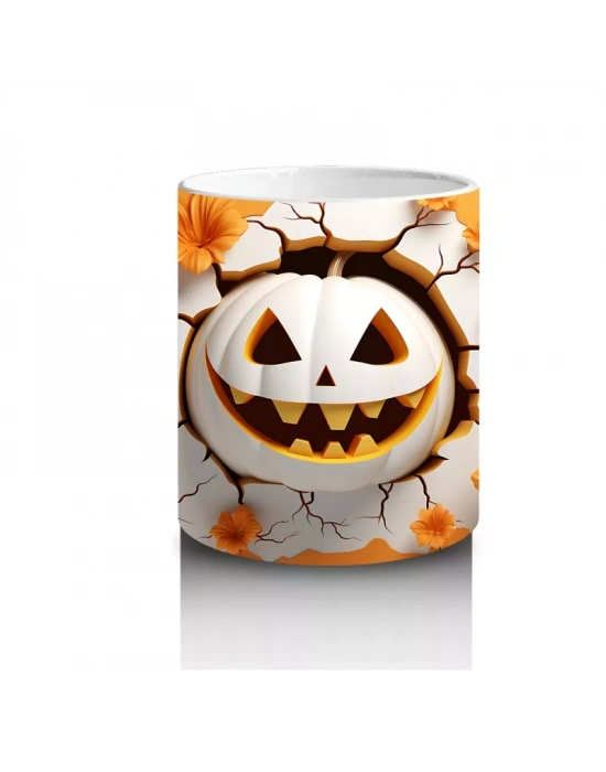 Turuncu Zemin Üzerinde Sırıtkan Balkabağı – Hediyelik Kahve Kupası