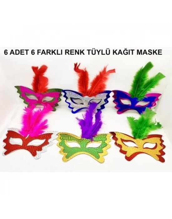 Tüylü Kağıt Parti Venedik Balo After Maskesi 6 Adet
