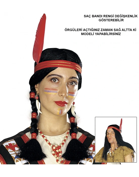 Tüylü Örgülü Hint Peruğu Kızılderili Peruğu