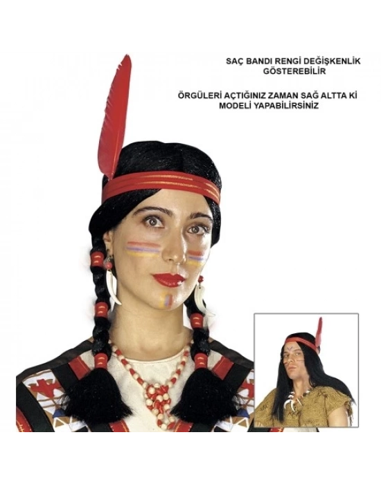 Tüylü Örgülü Kızılderili Parti Peruğu