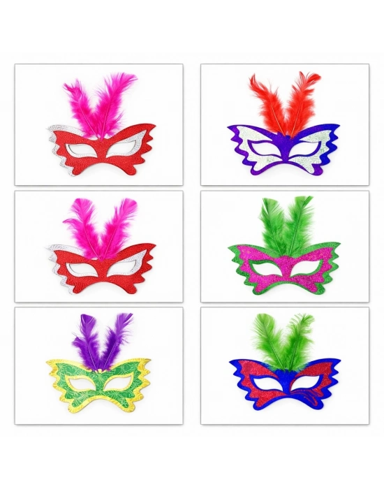 Tüylü Renkli Karton Parti Maskesi – 6 Renk