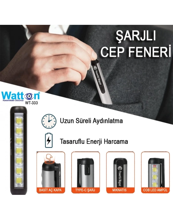 Type-c Girişli Miknatisli Şarjlı Cep Feneri Wt-333