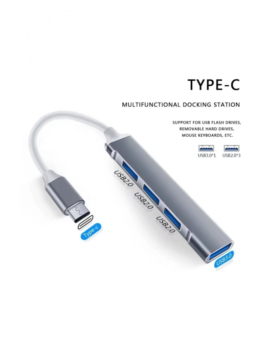 ® Type-C USB Çoklayıcı Hub | 1x USB 3.0 + 3x USB 2.0 | Yüksek Hızlı Dönüştürücü Adaptö