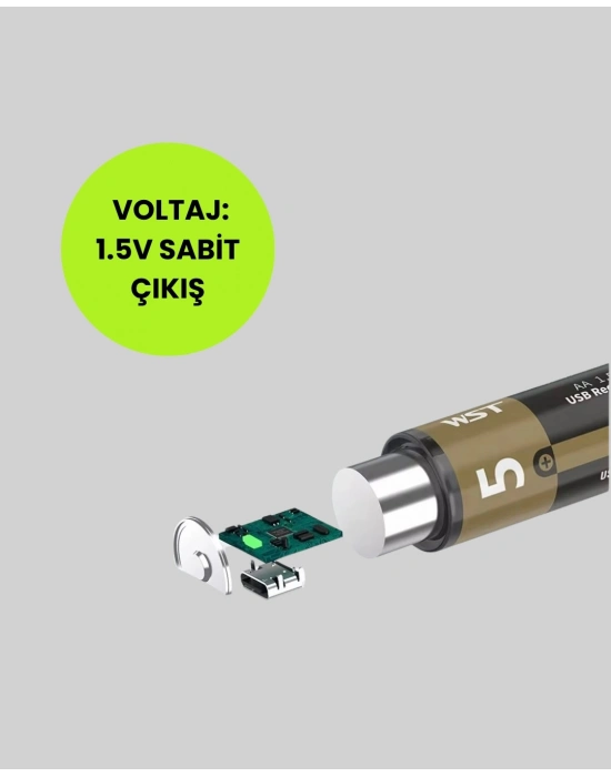 Type-C USB ile Hızlı Şarj Edilebilir AA Kalem Pil | 1.5V Lityum | Çiftli Paket