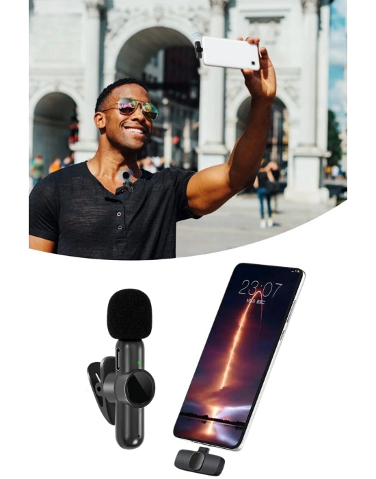 ®  Type C Uyumlu İphone Dönüştürücülü Kablosuz Yaka Mikrofonu Android ve İphone Uyumlu Mini Mikrofon
