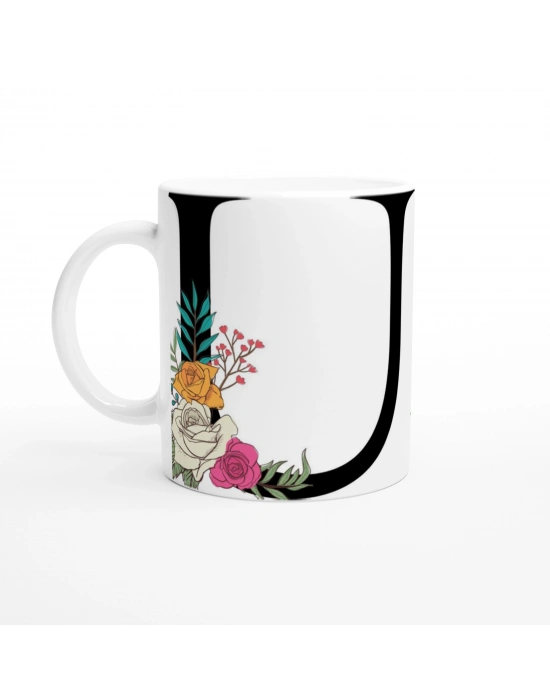 U Harfi Çiçek Motifli Harfli Kupa Bardak