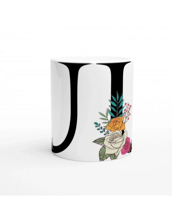 U Harfi Çiçek Motifli Harfli Kupa Bardak