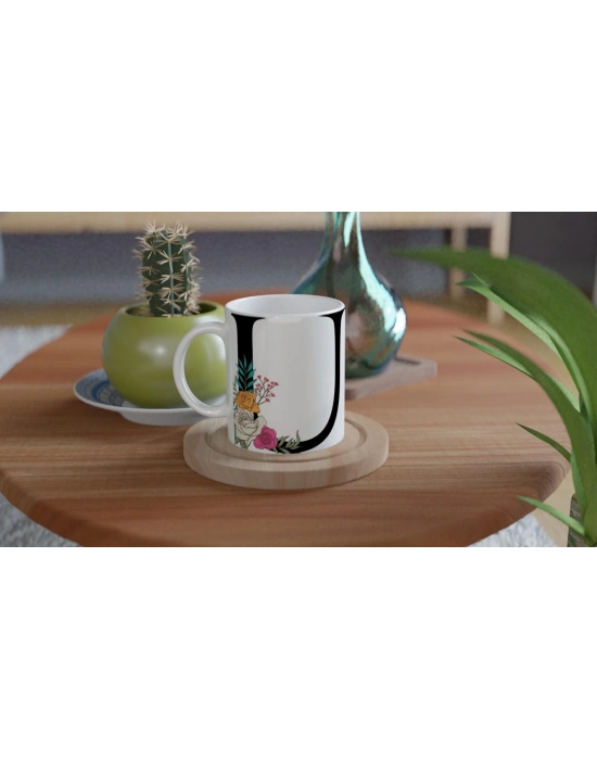 U Harfi Çiçek Motifli Harfli Kupa Bardak