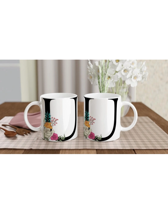 U Harfi Çiçek Motifli Harfli Kupa Bardak