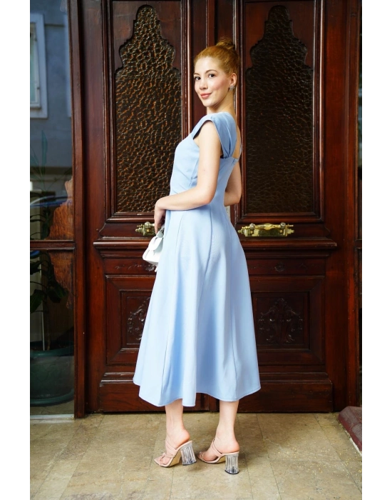 U yaka prenses elbise mavi s255101