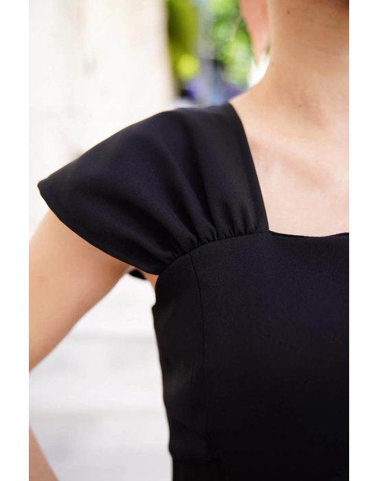 U yaka prenses elbise siyah s255101