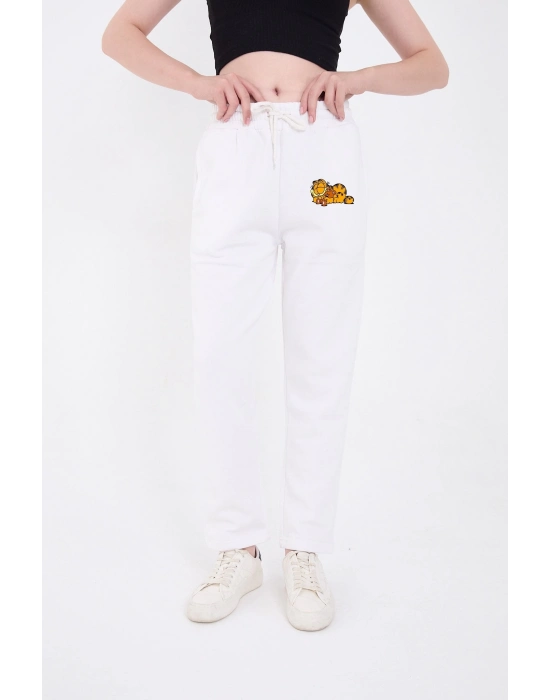 Üç İplik Baskılı Eşofman Pantolon - Beyaz