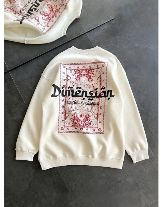 Üç İplik Penye Bisiklet Yaka Baskılı SweatShirt - Beyaz