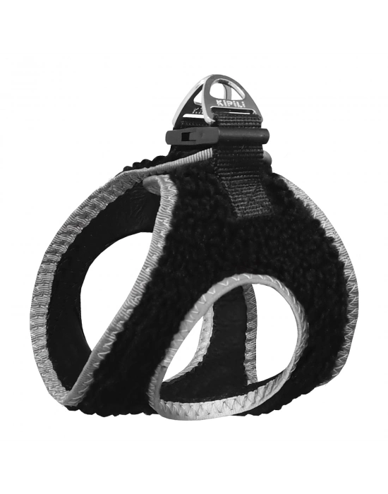 Üç Kilitli Kürklü Kedi Köpek Göğüs Tasması 32-40 cm Medium Siyah