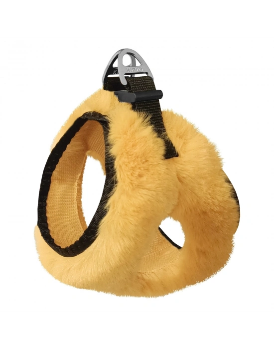 Üç Kilitli Peluş Kedi Köpek Göğüs Tasması 20-24 cm XXX-Small Sarı