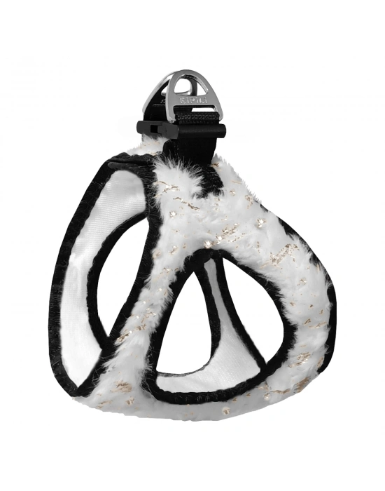 Üç Kilitli Simli Peluş Kedi Köpek Göğüs Tasması 20-24 cm XXX-Small Beyaz