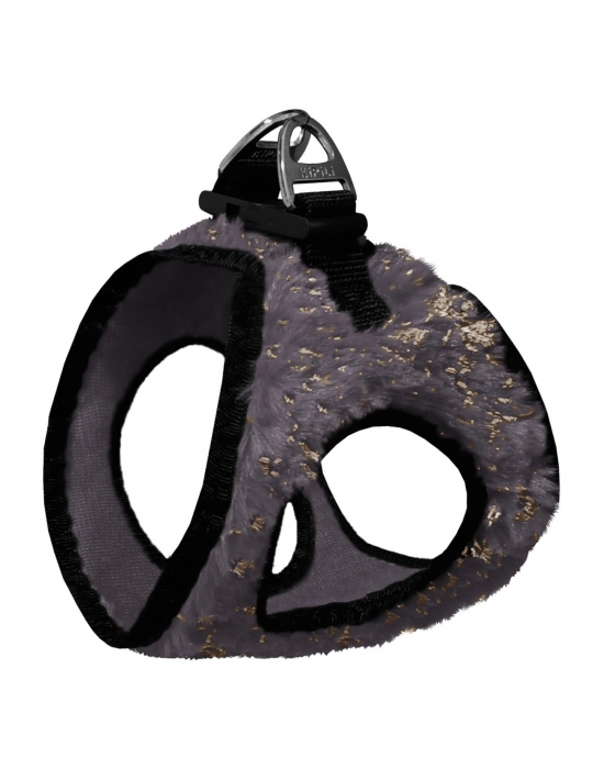 Üç Kilitli Simli Peluş Kedi Köpek Göğüs Tasması 20-24 cm XXX-Small Gri