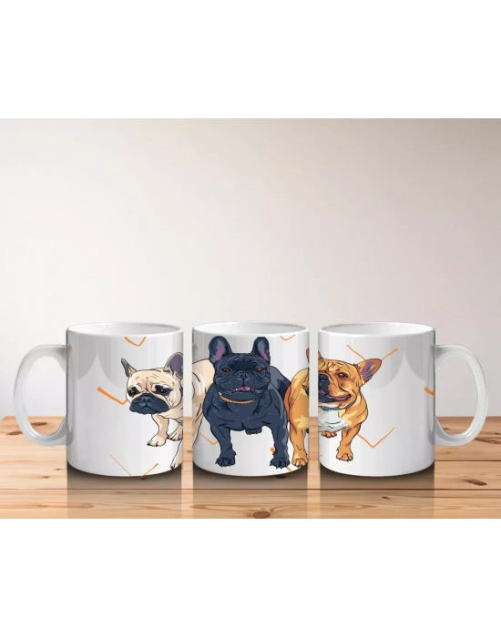 Üç Sevimli Bulldog Karakteri İllüstrasyonu – Baskılı Kahve Kupası