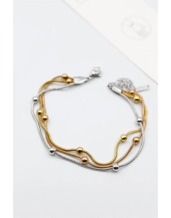 Üç Zincirli Toplu Çelik Bileklik - ÇOK RENKLİ