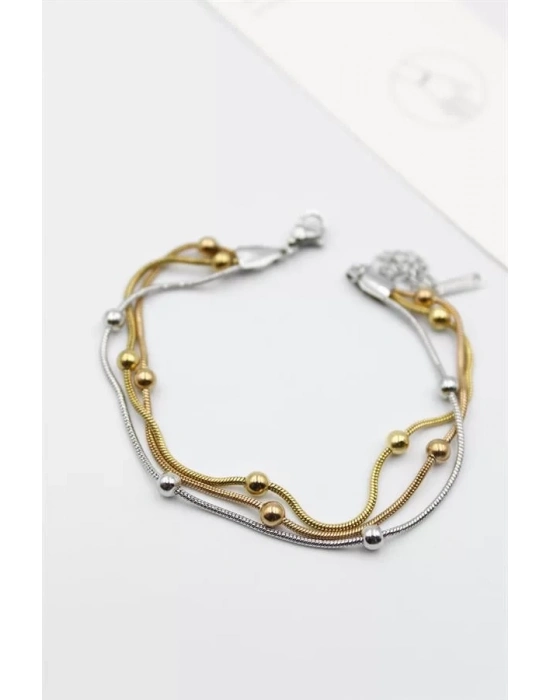 Üç Zincirli Toplu Çelik Bileklik - ÇOK RENKLİ