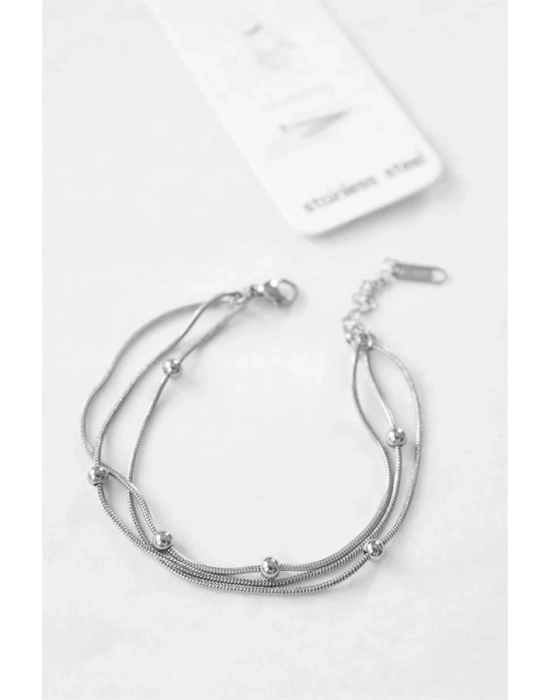 Üç Zincirli Toplu Çelik Bileklik - Gümüş