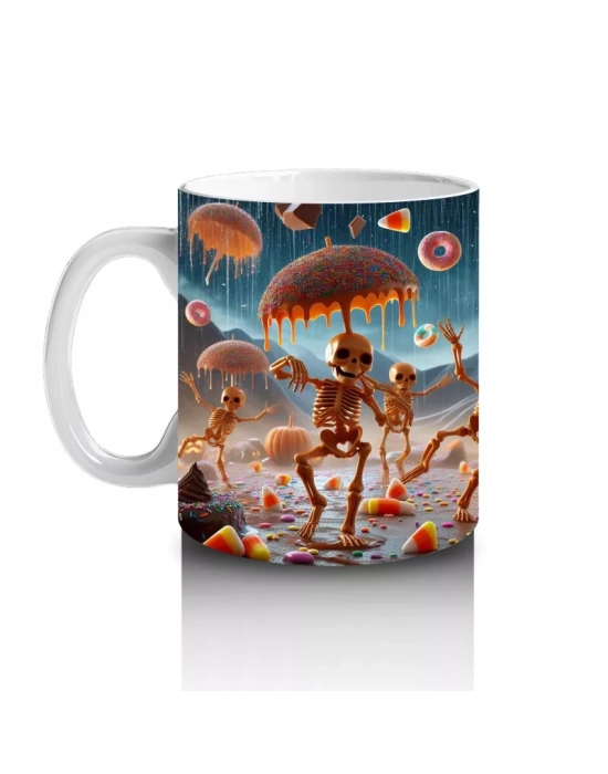 Uçan Balkabakları ve Şekerlerle Renkli Cadılar Bayramı Baskılı Kupa Bardak