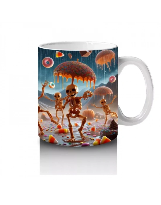 Uçan Balkabakları ve Şekerlerle Renkli Cadılar Bayramı Baskılı Kupa Bardak