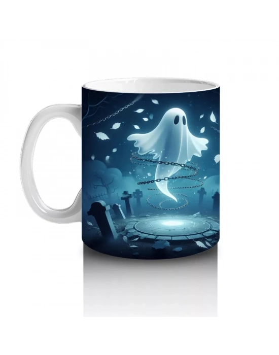 Uçan Hayalet Figürlü Karanlık Gökyüzü Temalı Baskılı Kupa Bardak