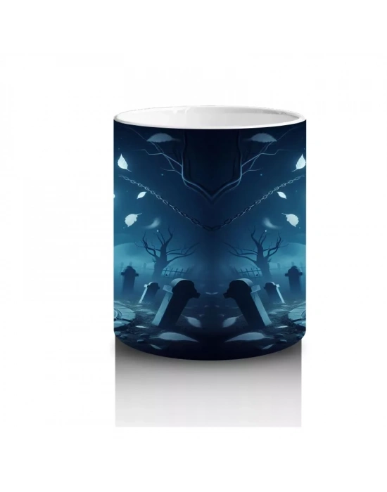 Uçan Hayalet Figürlü Karanlık Gökyüzü Temalı Baskılı Kupa Bardak