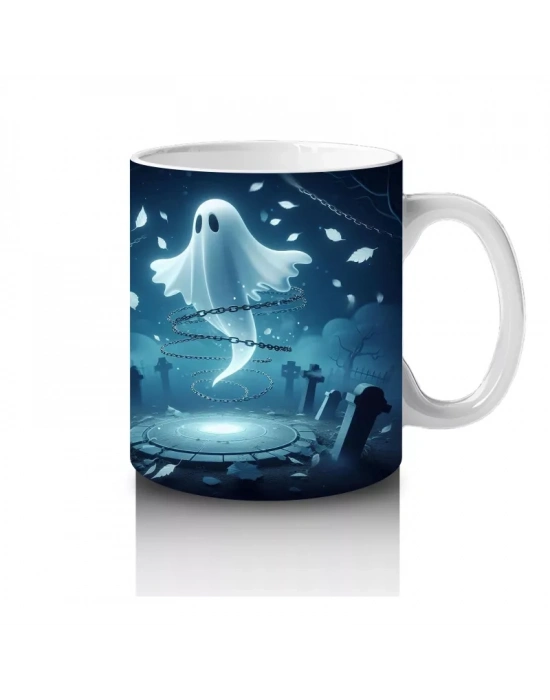 Uçan Hayalet Figürlü Karanlık Gökyüzü Temalı Baskılı Kupa Bardak