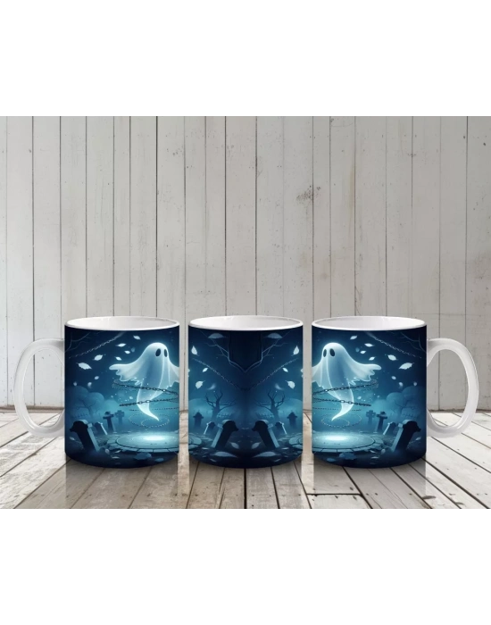 Uçan Hayalet Figürlü Karanlık Gökyüzü Temalı Baskılı Kupa Bardak