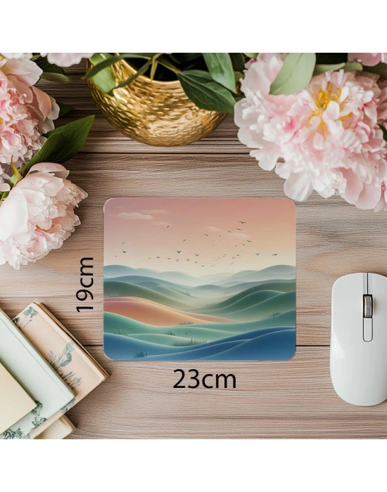 Uçan Kuşlu Pastel Doğa Mousepad - 19x23 cm 2 mm Dikdörtgen İthal Baskılı Mouse Pad