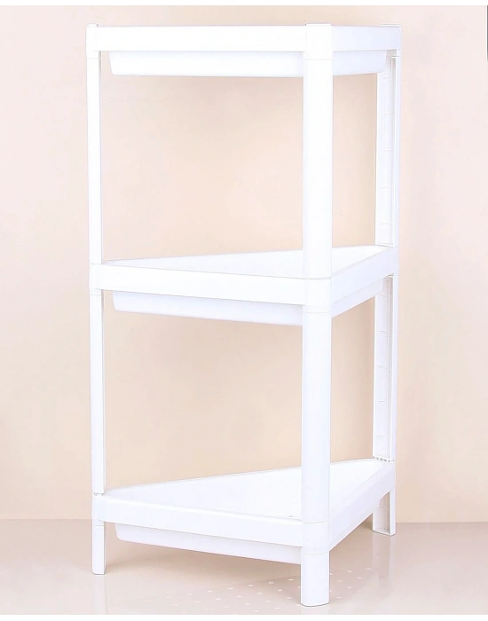 Üçgen 3 Katlı  Raf Ünitesi -  Mutfak - Banyo  Depolama Rafı - Beyaz