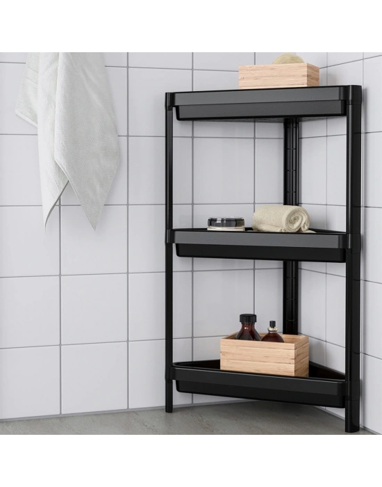 Üçgen 3 Katlı  Raf Ünitesi -  Mutfak - Banyo  Depolama Rafı - Beyaz