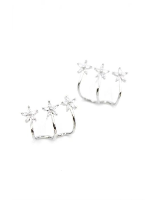 Üçlü Çiçek Küpe - Gümüş