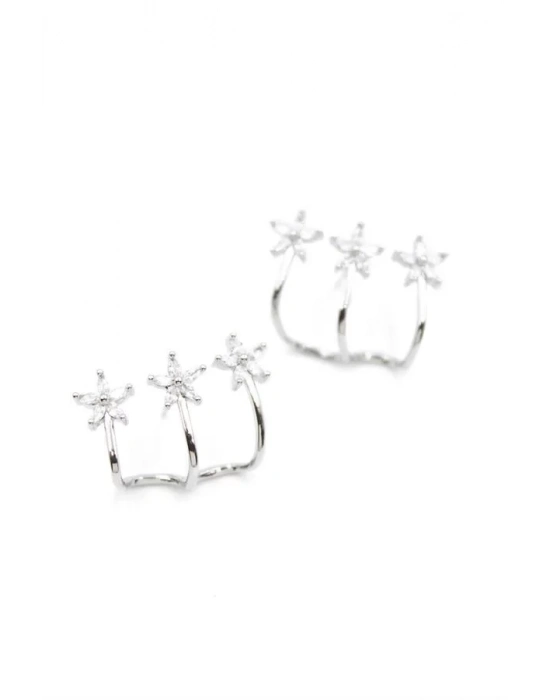 Üçlü Çiçek Küpe - Gümüş