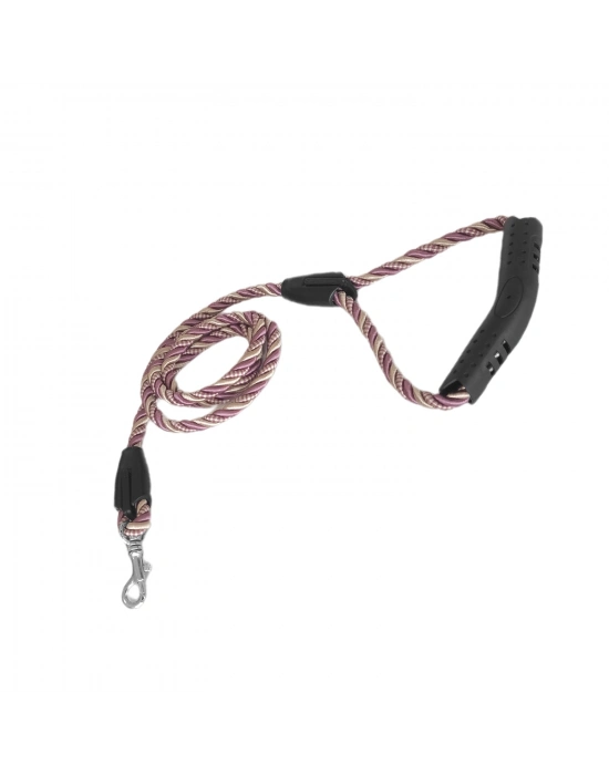 Üçlü Sarmallı Köpek Gezdirme Halatı 1 cm-120 cm Lila Krem
