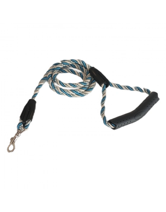 Üçlü Sarmallı Köpek Gezdirme Halatı 1 cm-120 cm Mavi Beyaz