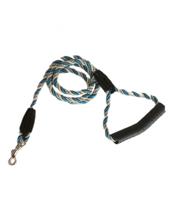 Üçlü Sarmallı Köpek Gezdirme Halatı 1 cm-120 cm Mavi Beyaz