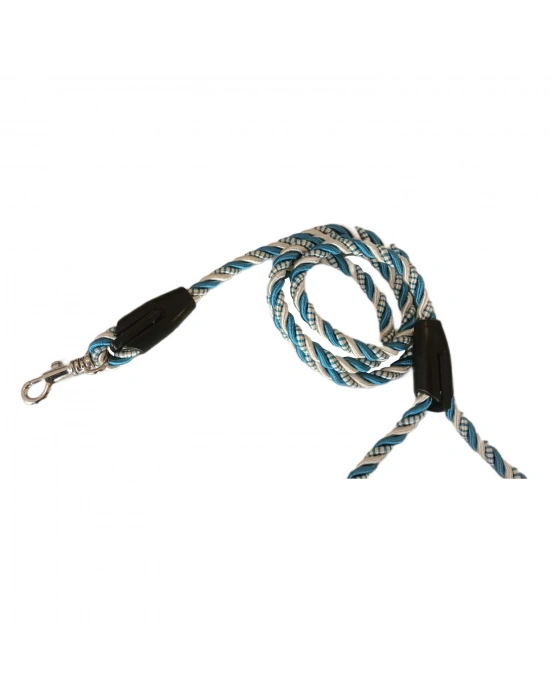 Üçlü Sarmallı Köpek Gezdirme Halatı 1 cm-120 cm Mavi Beyaz