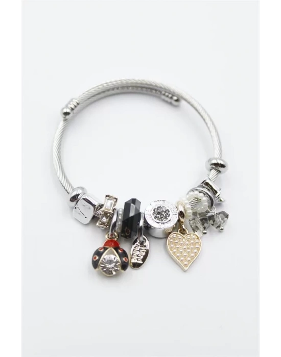 Uğur Böceği Charmlı Bilezik - Siyah