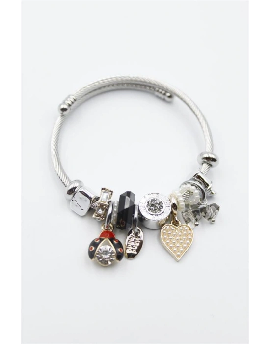 Uğur Böceği Charmlı Bilezik - Siyah