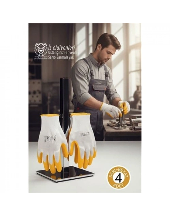® Ultra Dayanıklı Kavrama Teknolojili 4lü İş Eldiveni Seti - Profesyonel Atölye ve Montaj Serisi